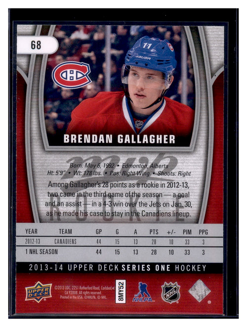 2013-14 Upper Deck #68 Brendan Gallagher 2013-14 Upper Deck MVP