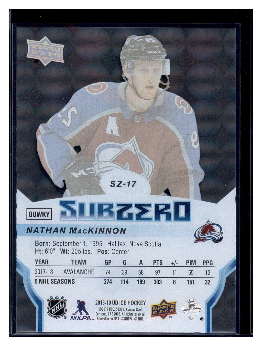 2018-19 Upper Deck Ice #SZ-17 Nathan MacKinnon SubZero