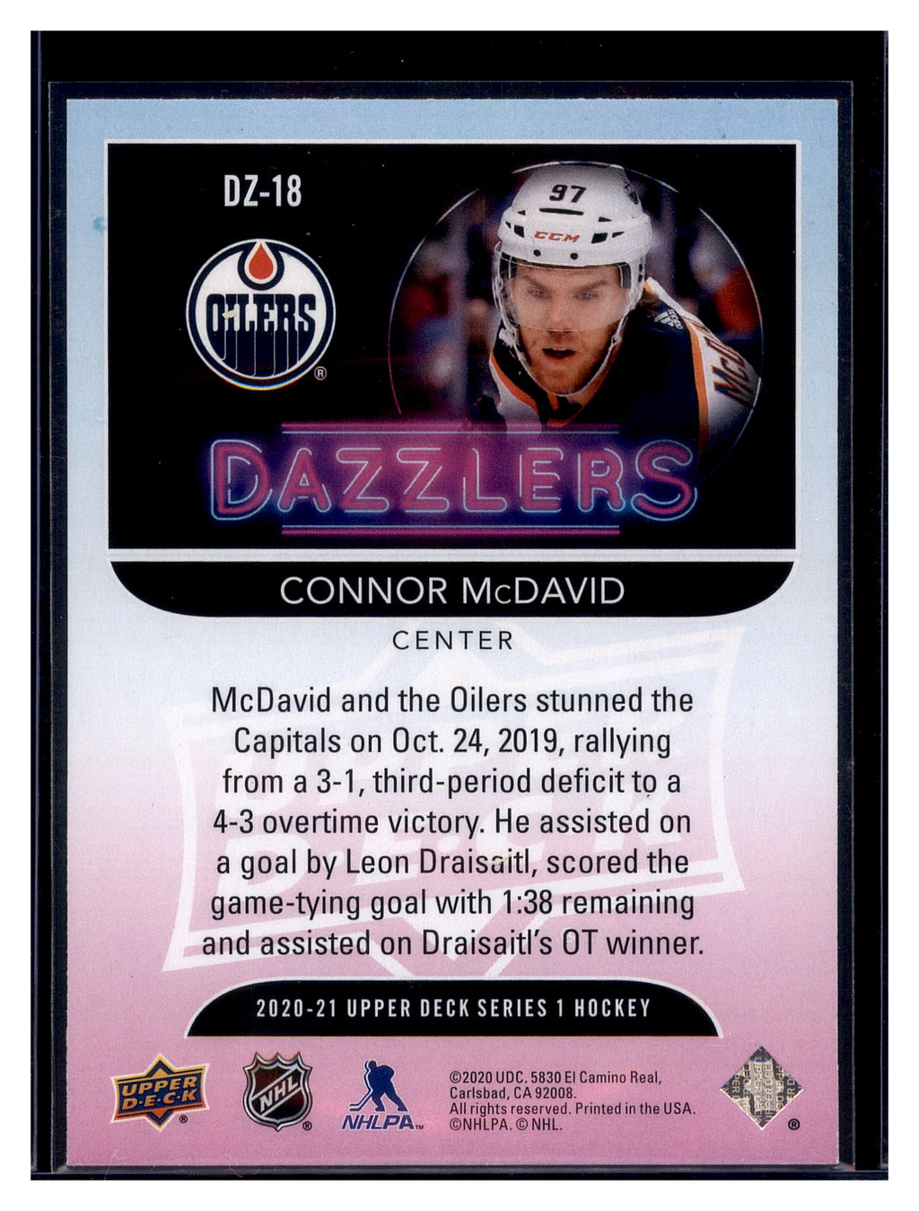 2020-21 Upper Deck #DZ-18 Connor McDavid Dazzlers Orange