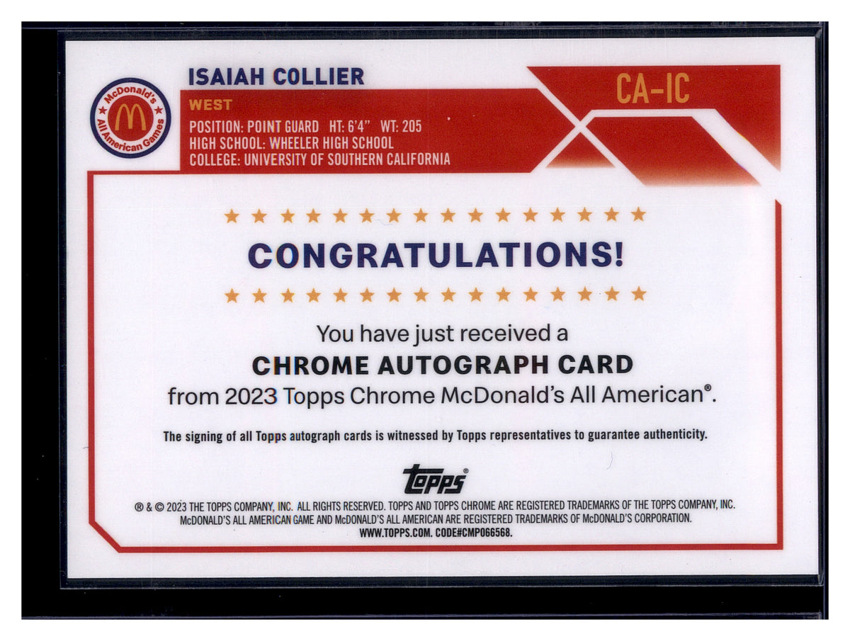 2023 Topps Chrome McDonald's #CA-IC Isaiah Collier Chrome Autographs
