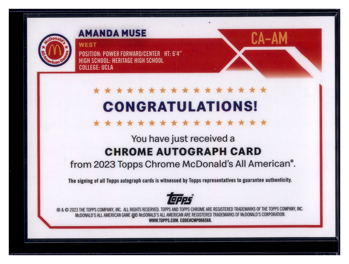 2023 Topps Chrome McDonald's All American #CA-AM Amanda Muse Chrome Autographs