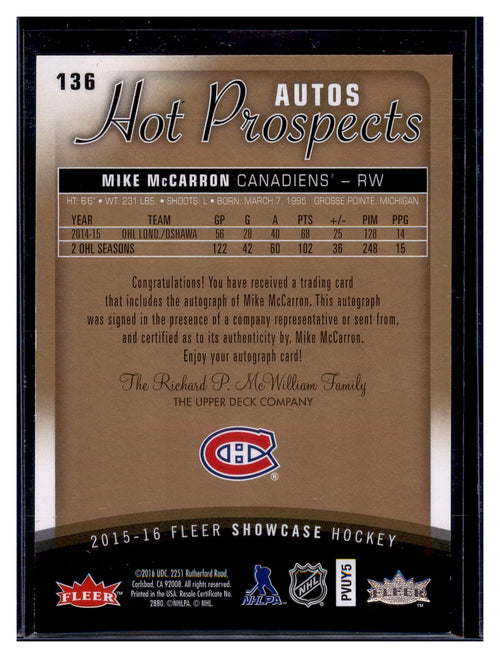 2015-16 Fleer Showcase #136 Mike McCarron #/299