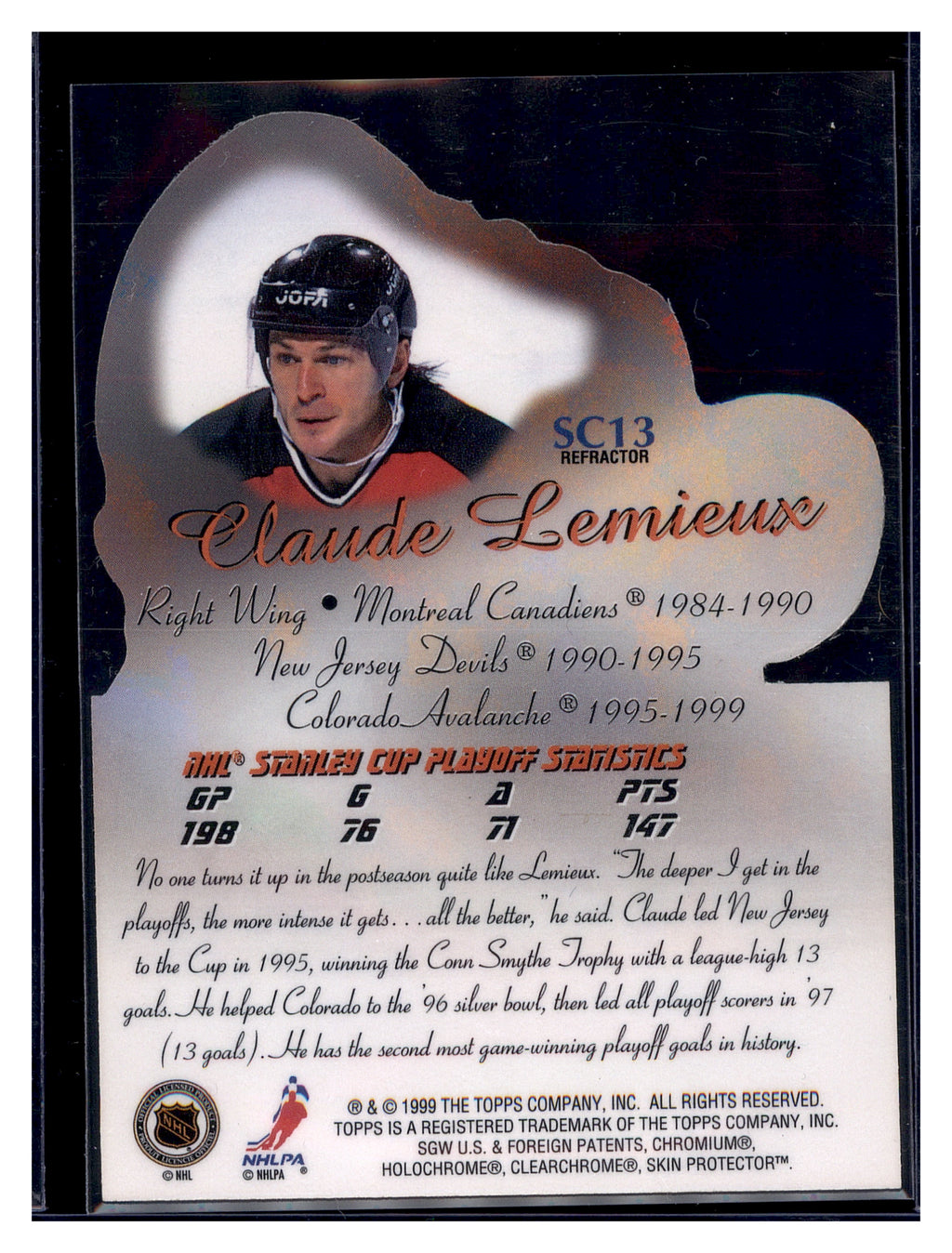 1999-00 Topps #SC13 Claude Lemieux Stanley Cup Heroes Refractors
