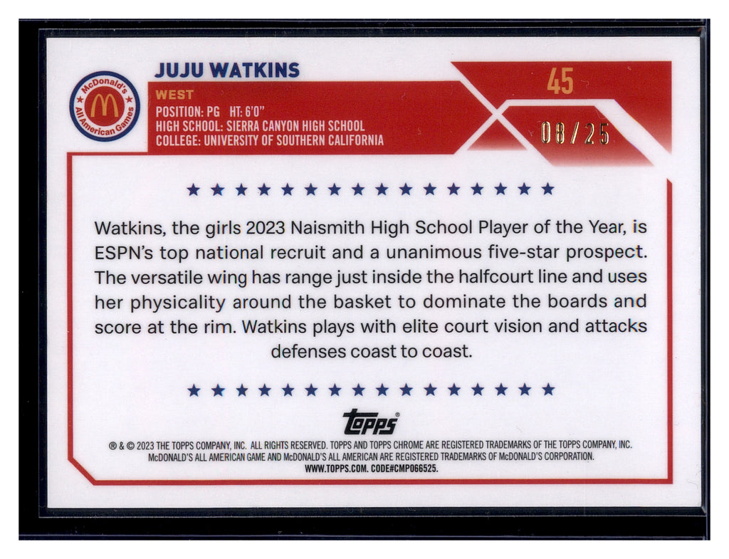 2023 Topps Chrome McDonald's All American #45 Juju Watkins #/25