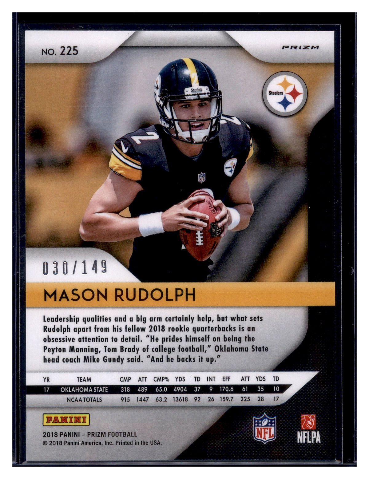 2018 Panini Prizm #225 Mason Rudolph Prizm Red Wave #/149