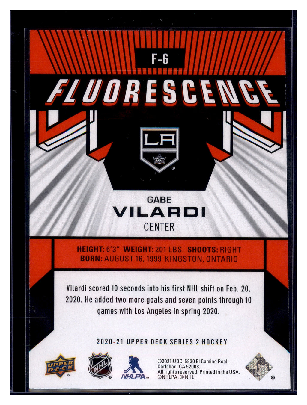 2020-21 Upper Deck #F-6 Gabe Vilardi Fluorescence Red