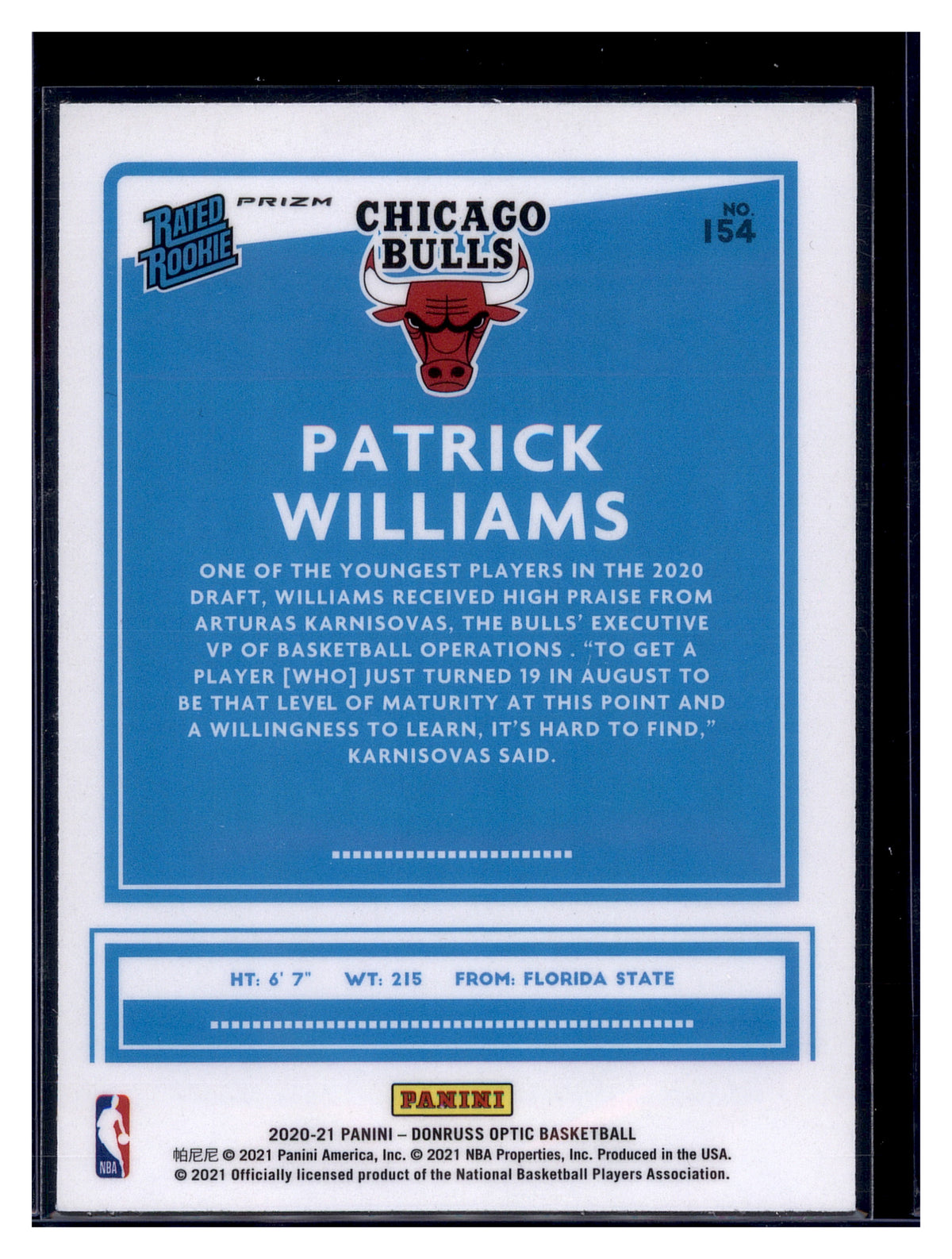 2020-21 Donruss Optic #154 Patrick Williams Hyper Pink
