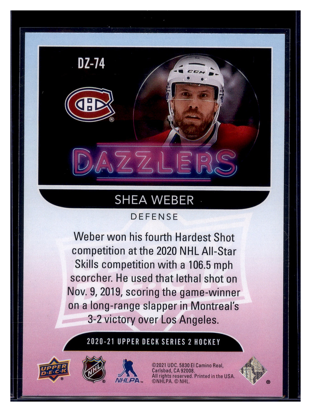 2020-21 Upper Deck #DZ-74 Shea Weber Dazzlers Green