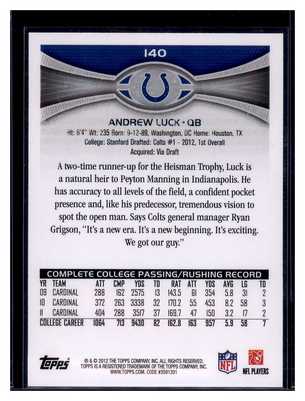 2012 Topps Chrome #1 Andrew Luck