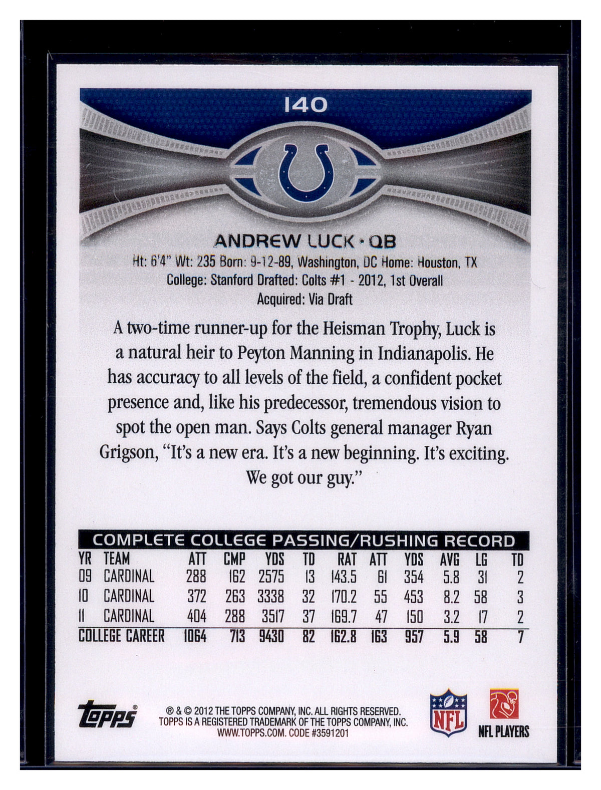 2012 Topps Chrome #1 Andrew Luck