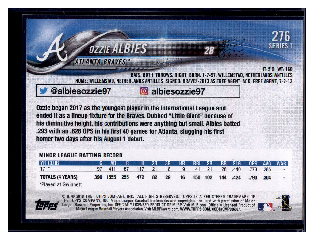 2018 Topps #276 Ozzie Albies Rainbow Foil