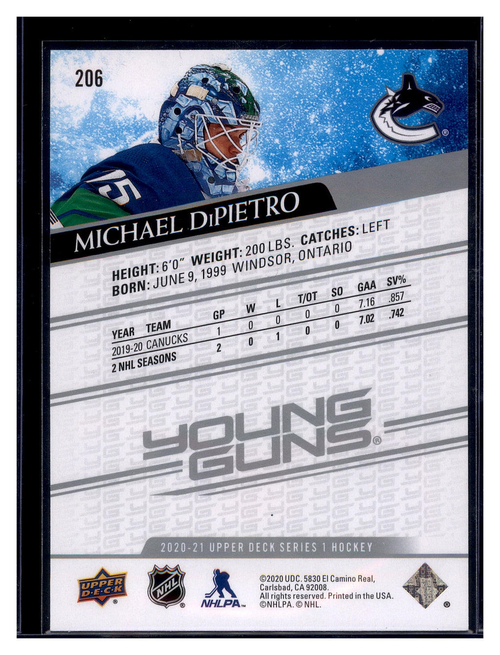 2020-21 Upper Deck #206 Michael DiPietro