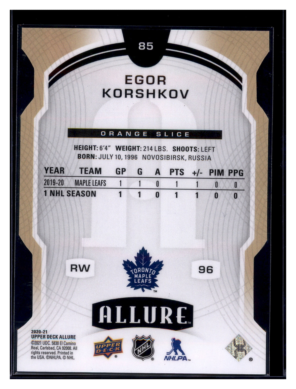 2020-21 Upper Deck Allure #85 Egor Korshkov Orange Slice