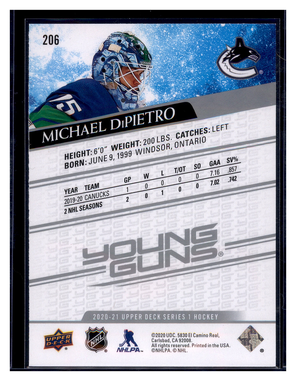 2020-21 Upper Deck #206 Michael DiPietro