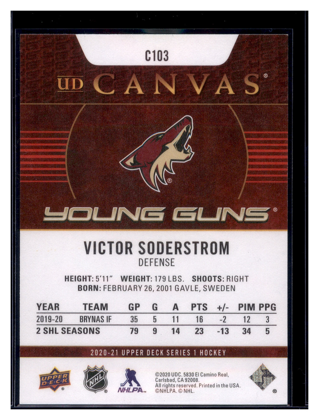 2020-21 Upper Deck #C103 Victor Soderstrom UD Canvas