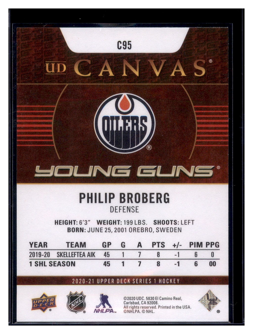 2020-21 Upper Deck #C95 Philip Broberg UD Canvas