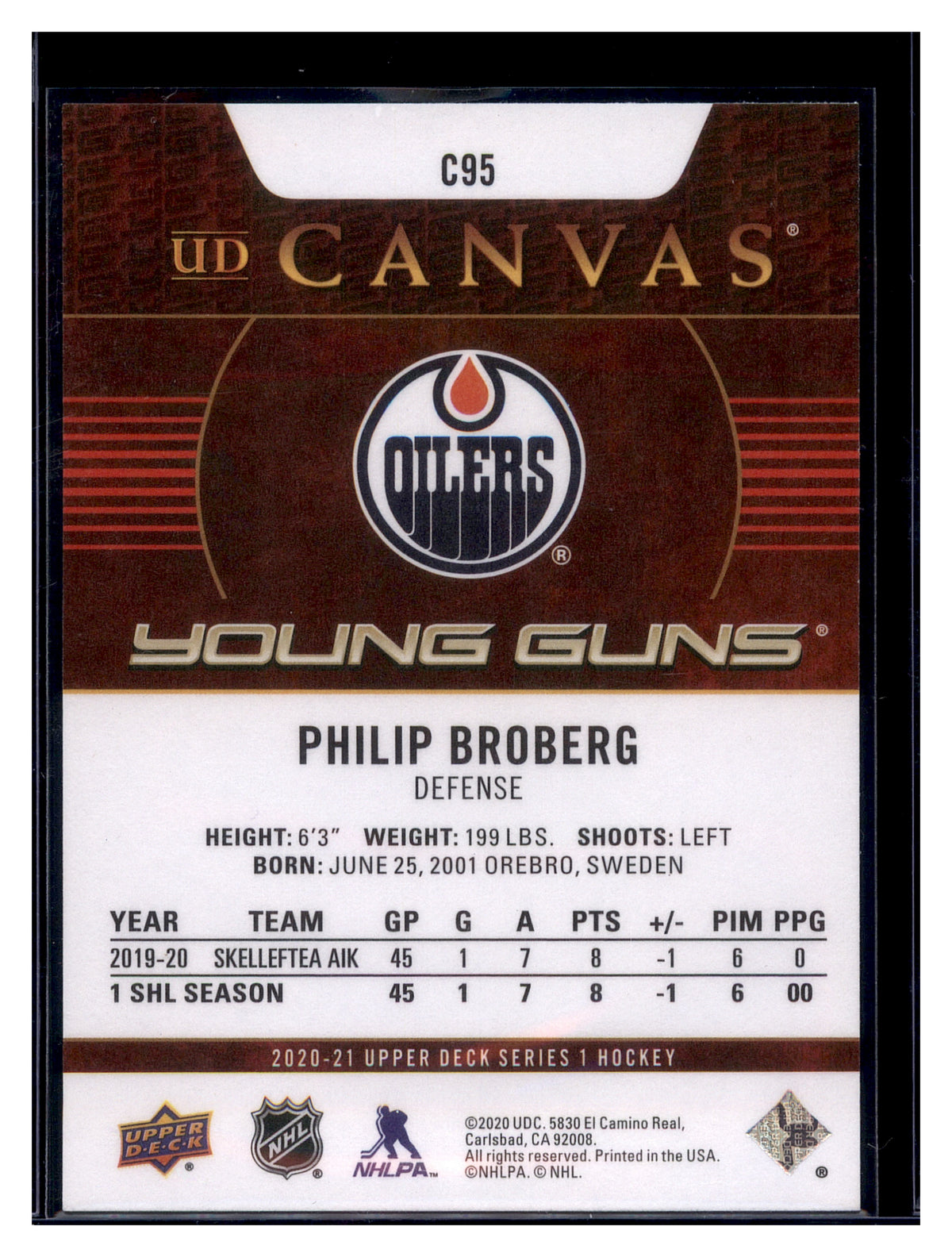 2020-21 Upper Deck #C95 Philip Broberg UD Canvas