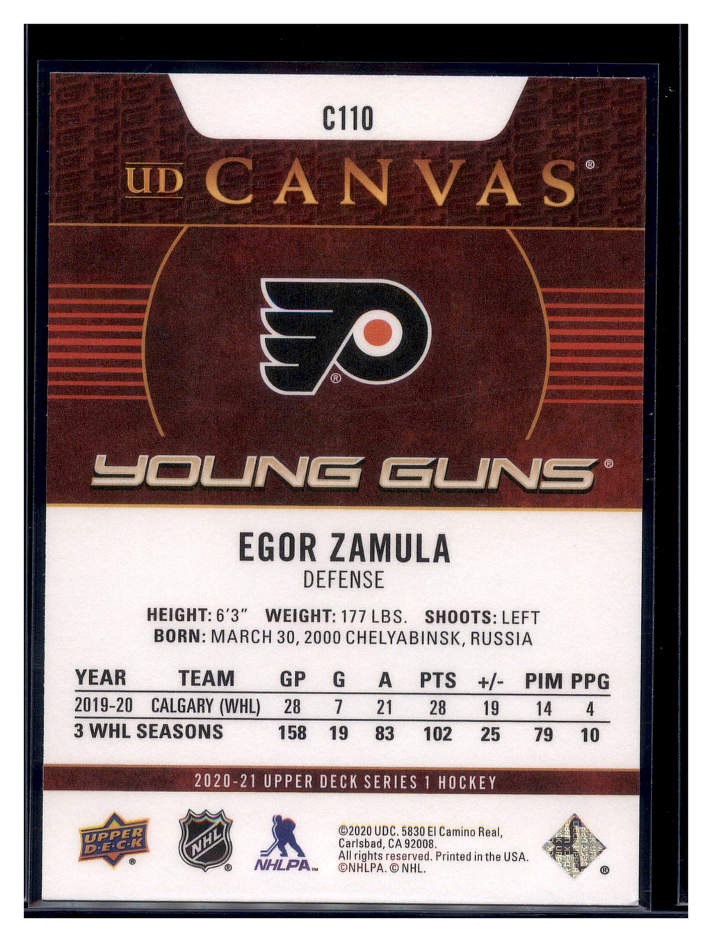 2020-21 Upper Deck #C110 Egor Zamula UD Canvas