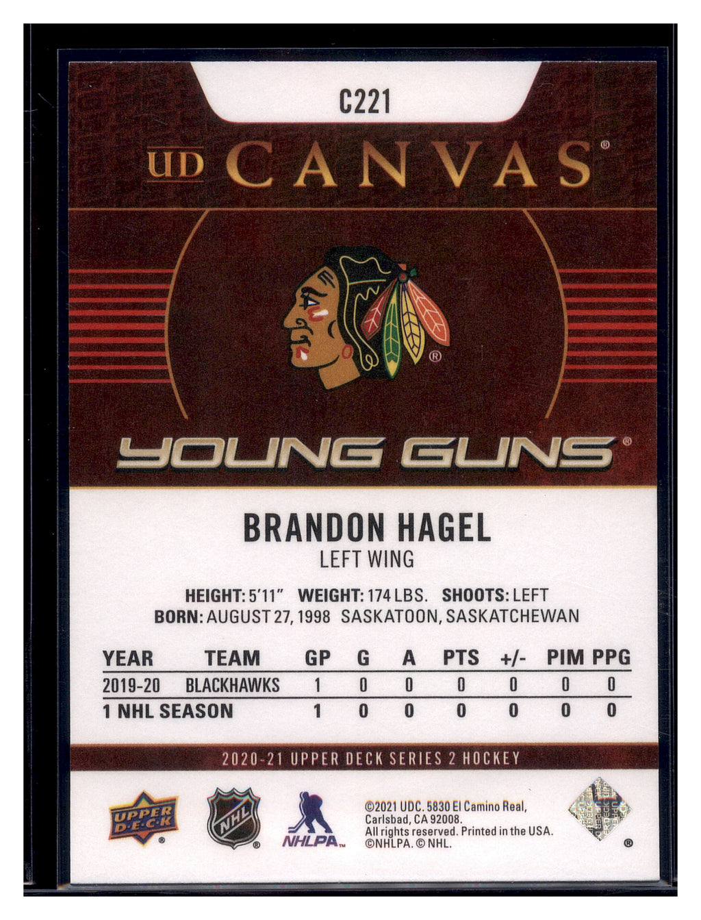 2020-21 Upper Deck #C221 Brandon Hagel UD Canvas