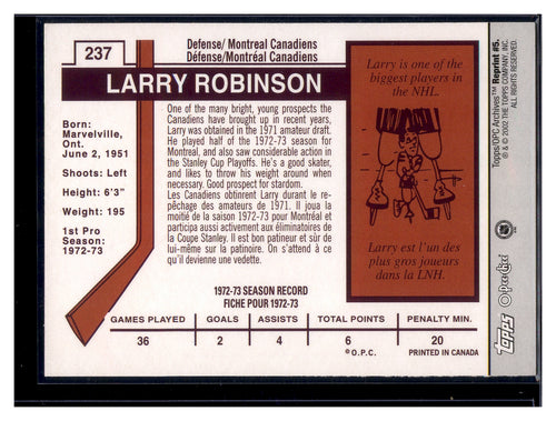 2001-02 Topps / O-Pee-Chee Archives #5 Larry Robinson