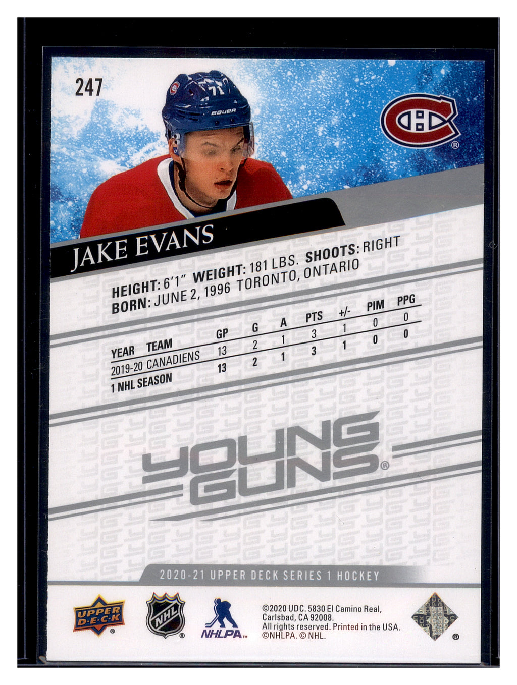 2020-21 Upper Deck #247 Jake Evans