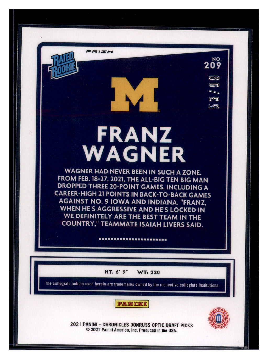 2021 Panini Chronicles Draft Picks #209 Franz Wagner Blue #/99