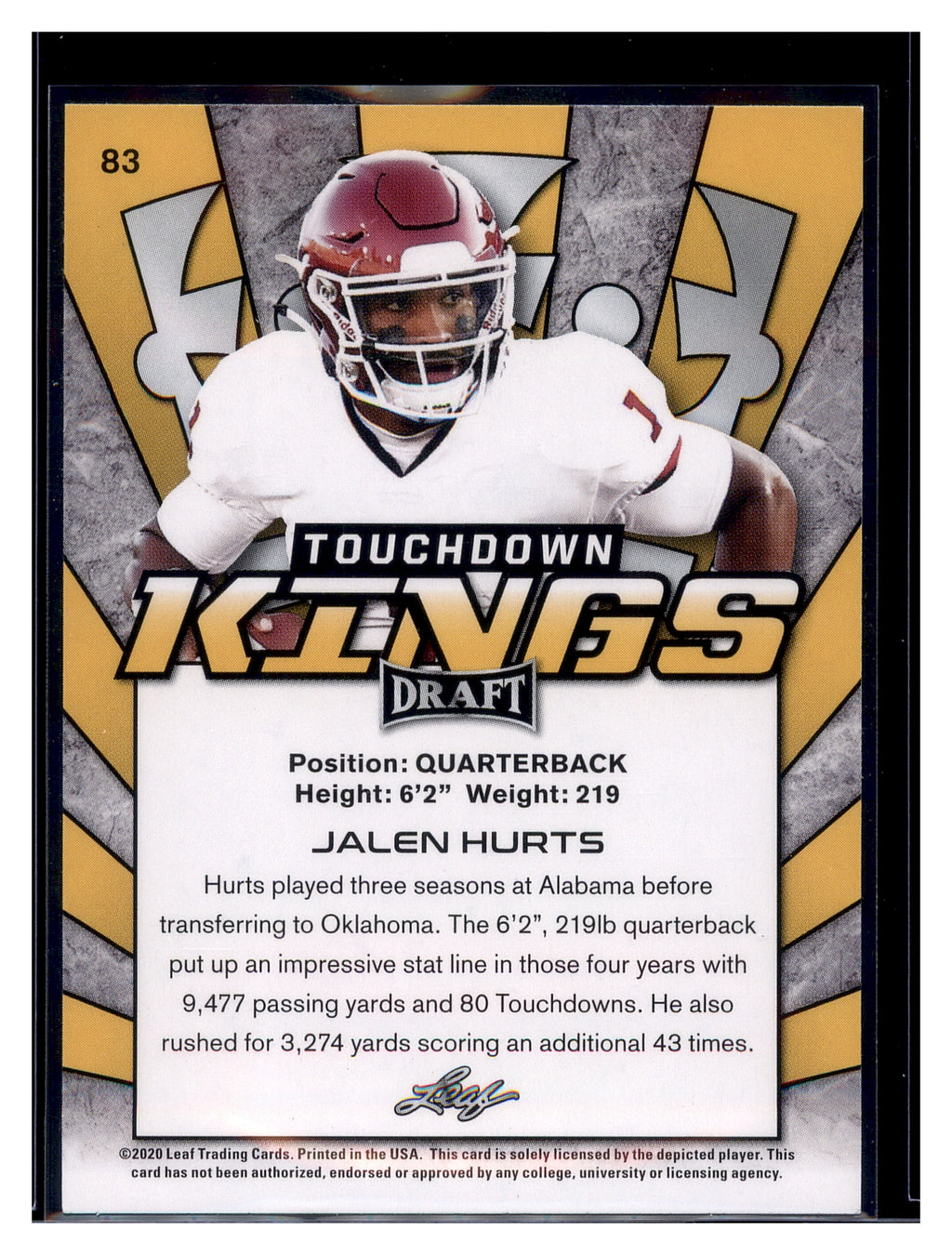 2020 Leaf Draft #83 Jalen Hurts
