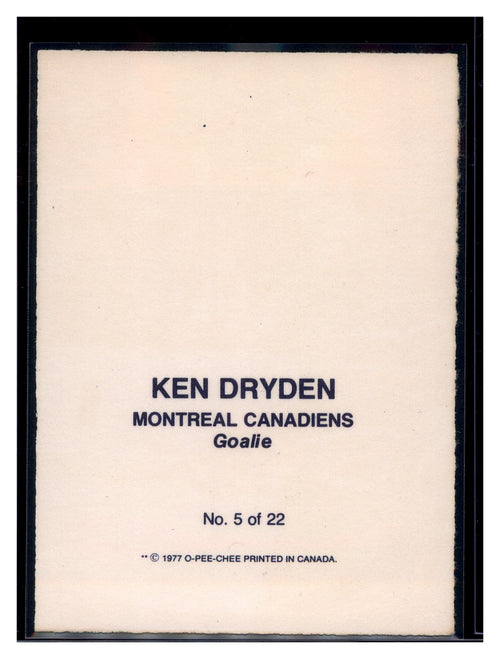 1977-78 O-Pee-Chee #5 Ken Dryden Glossy Inserts (Square Corners)