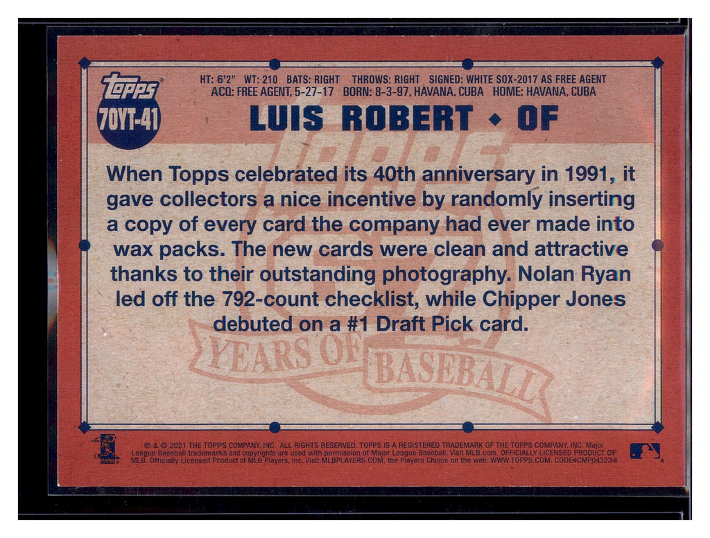 2021 Topps #70YT-41 Luis Robert 70 Years of Topps Baseball (Series 1)