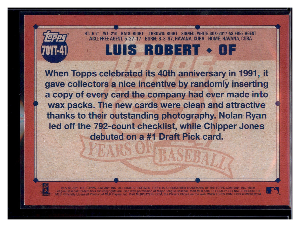 2021 Topps #70YT-41 Luis Robert 70 Years of Topps Baseball (Series 1)