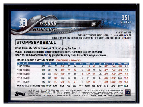 2018 Topps #351d Ty Cobb : Legend