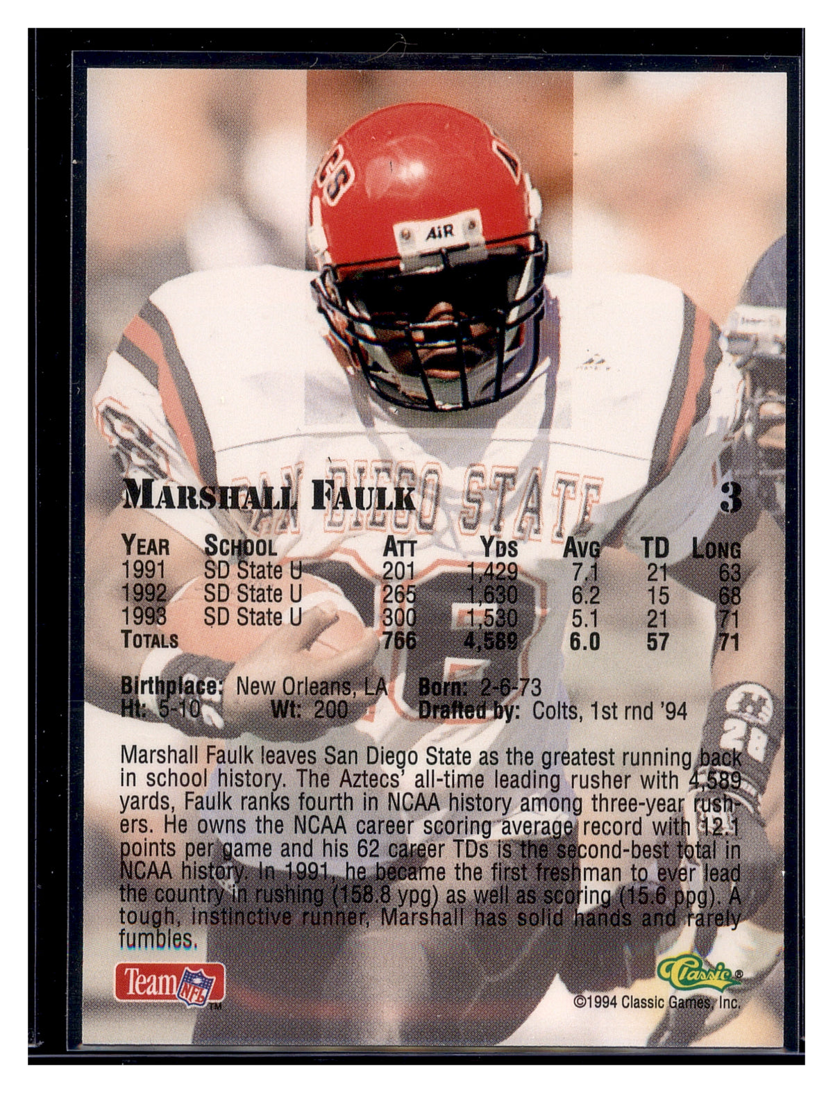 1994 Classic NFL Draft #3 Marshall Faulk