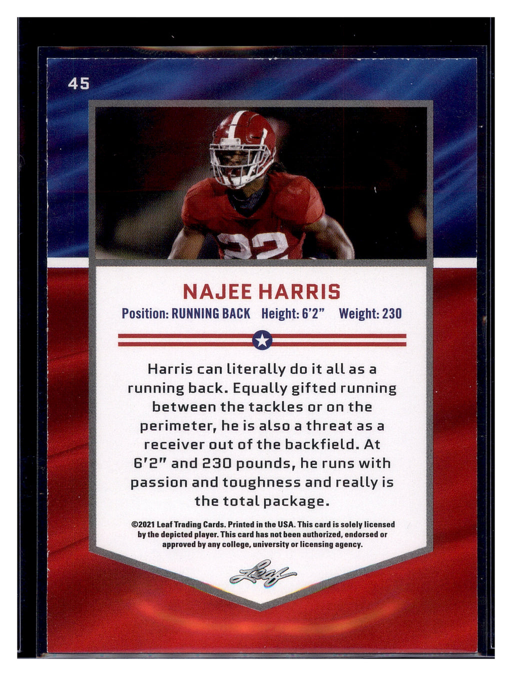 2021 Leaf Draft #45 Najee Harris Gold
