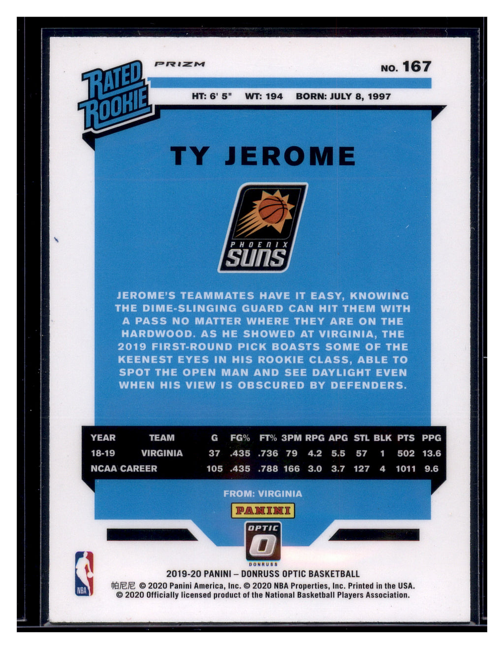 2019-20 Donruss Optic #167 Ty Jerome Blue Velocity