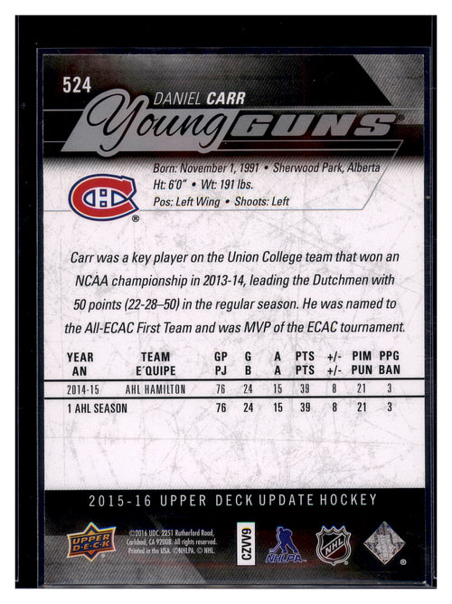 2015-16 SP Authentic #524 Daniel Carr 2015-16 Upper Deck Update