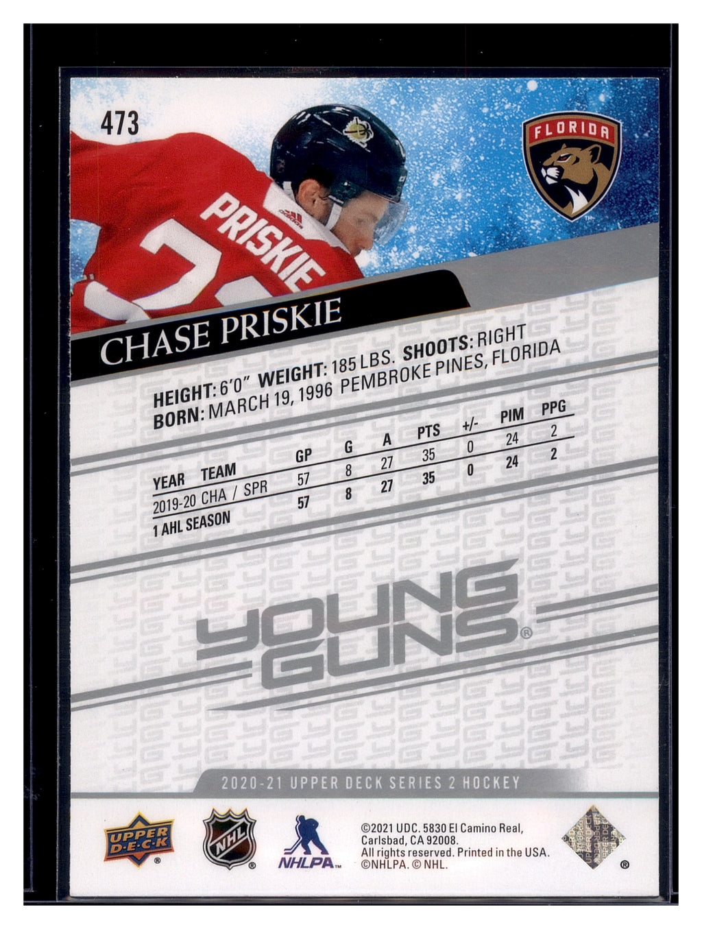 2020-21 Upper Deck #473 Chase Priskie French