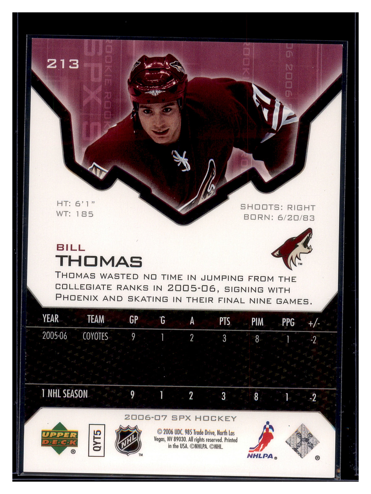 2006-07 SPx #213 Bill Thomas #/1999