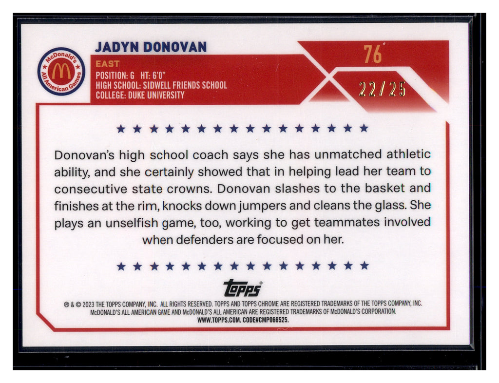 2023 Topps Chrome McDonald's #76 Jadyn Donovan #/25