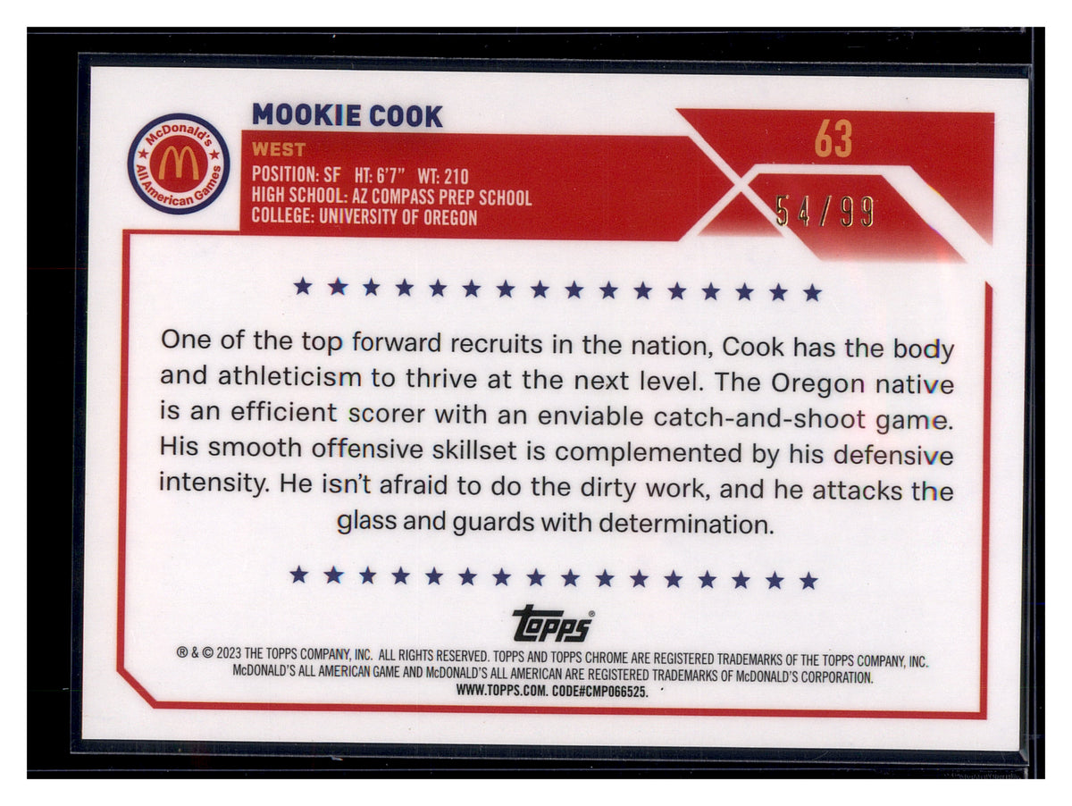 2023 Topps Chrome McDonald's All American #63 Mookie Cook Blue Refractor #/99