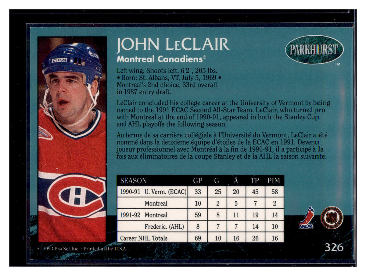 1992-93 Parkhurst #326 John LeClair