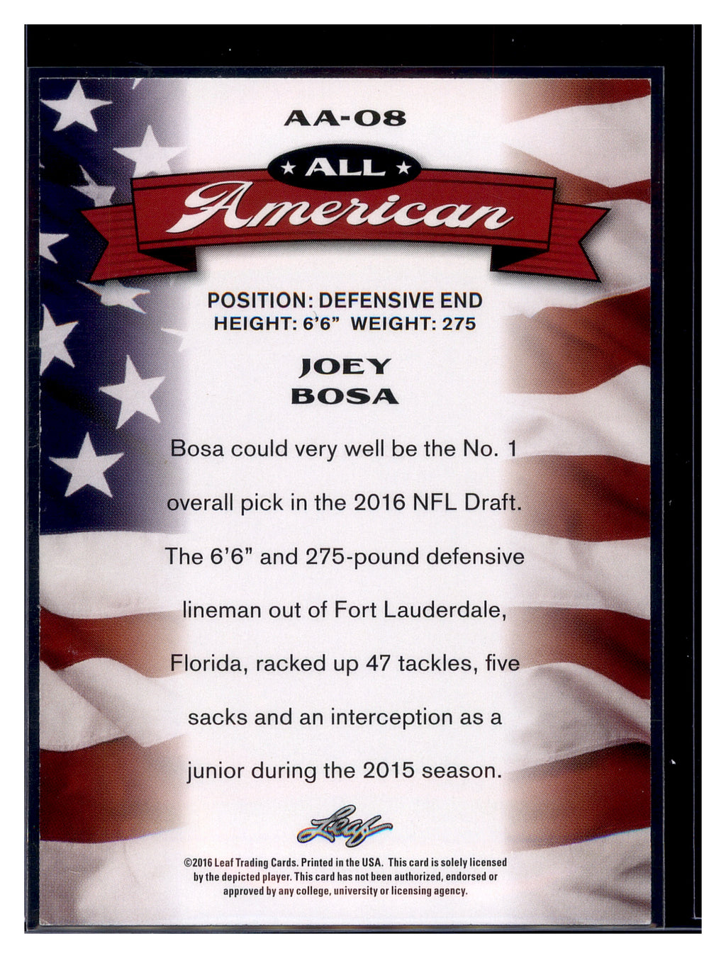 2016 Leaf Draft #AA-08 Joey Bosa All American