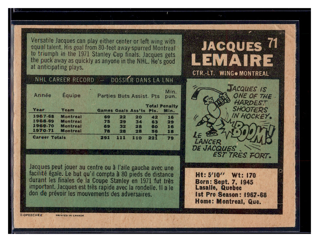 1971-72 Topps #71 Jacques Lemaire