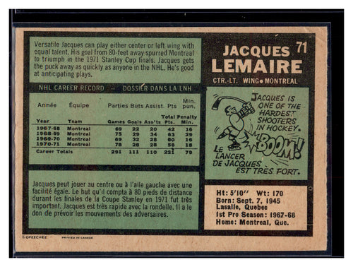 1971-72 Topps #71 Jacques Lemaire