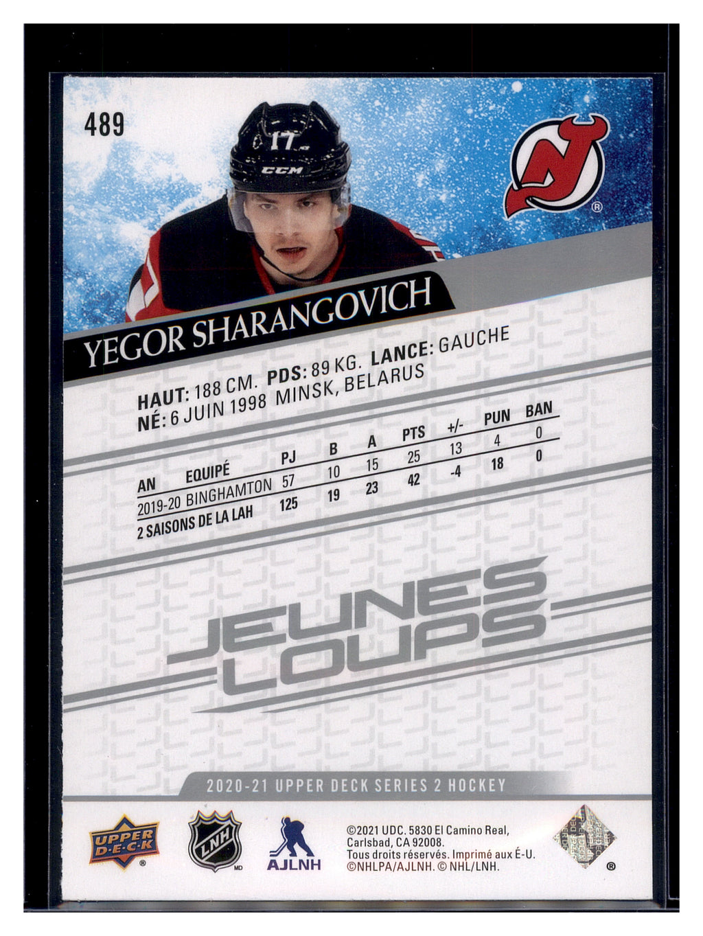 2020-21 Upper Deck #489 Yegor Sharangovich