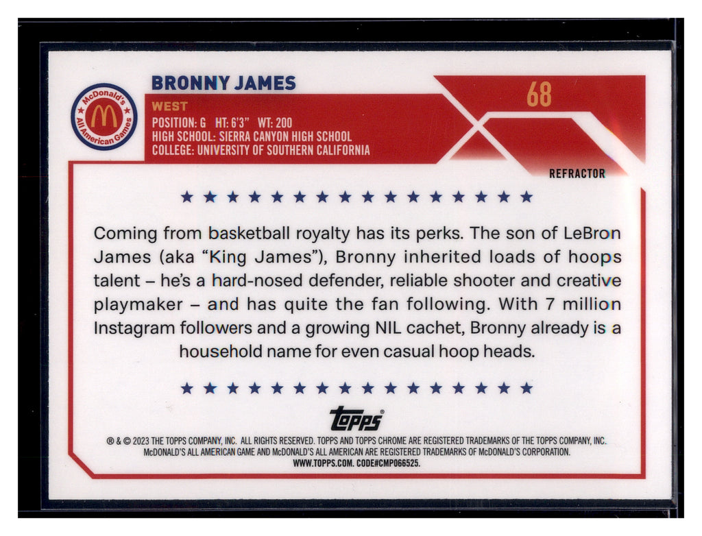 2023 Topps Chrome McDonald's All American #68 Bronny James Refractor
