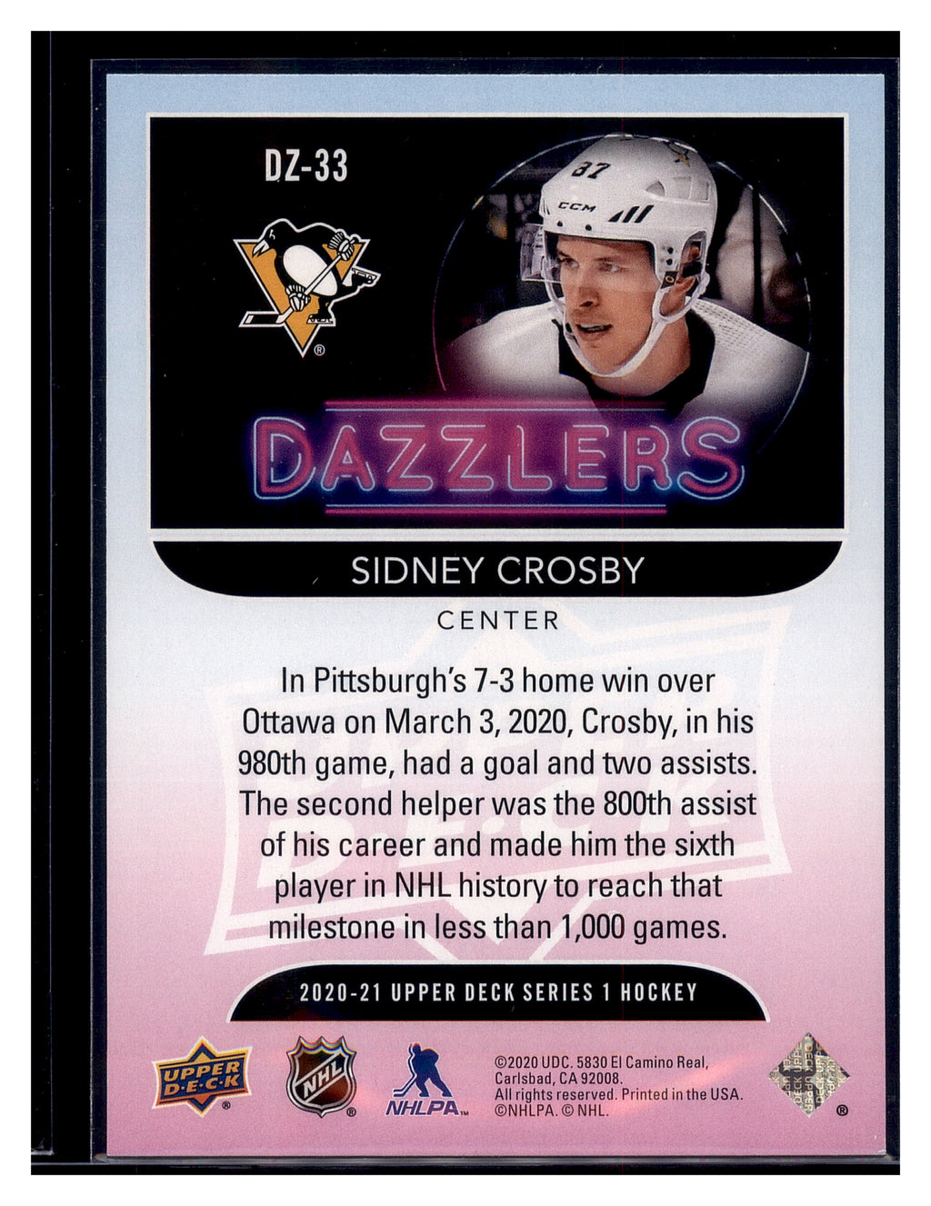 2020-21 Upper Deck #DZ-33 Sidney Crosby Dazzlers