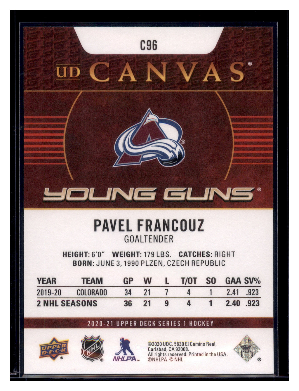 2020-21 Upper Deck #C96 Pavel Francouz UD Canvas