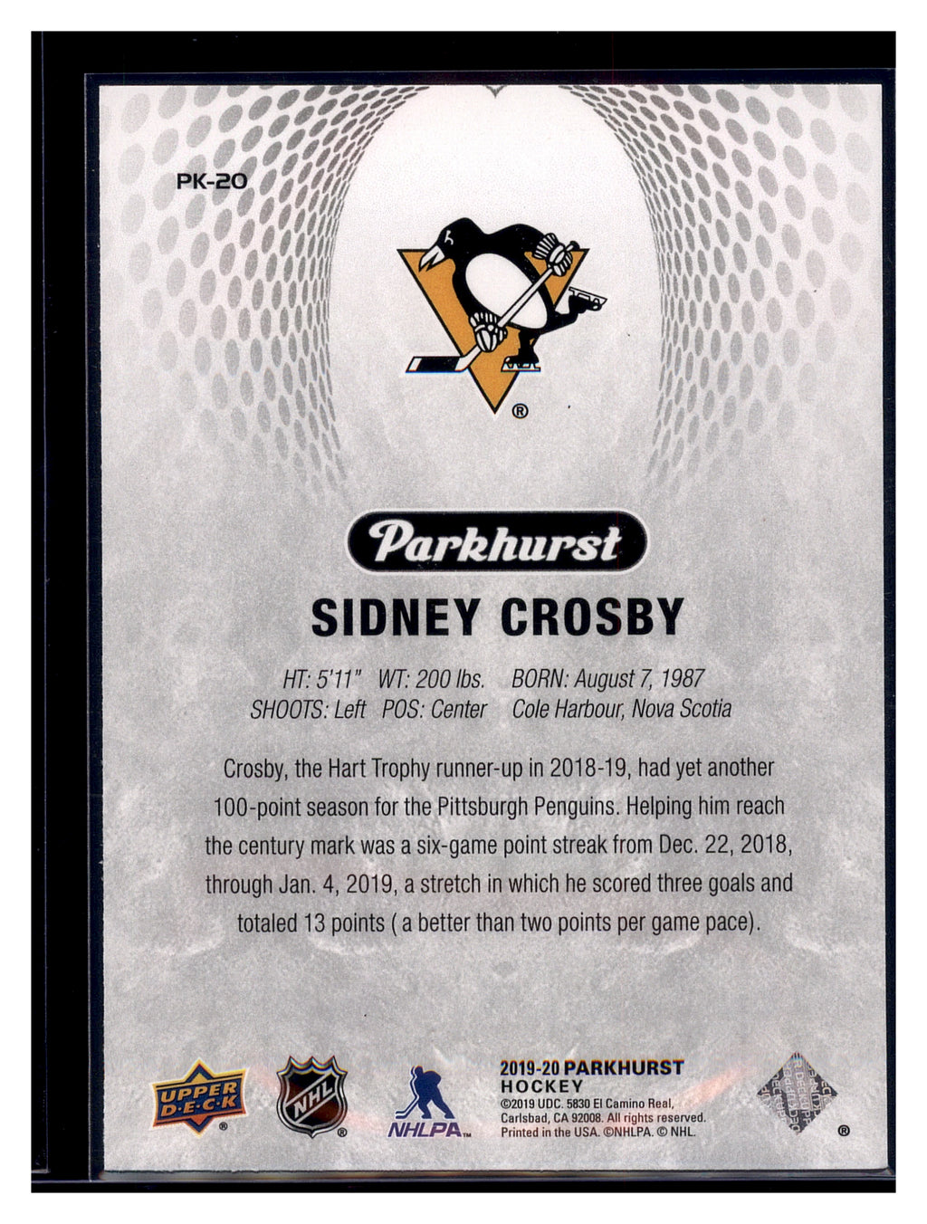 2019-20 Parkhurst #PK-20 Sidney Crosby Parkies