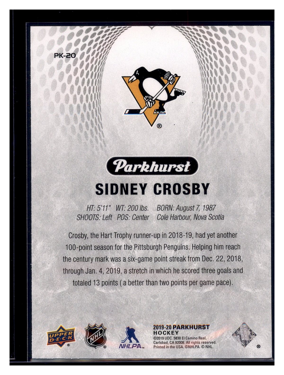2019-20 Parkhurst #PK-20 Sidney Crosby Parkies