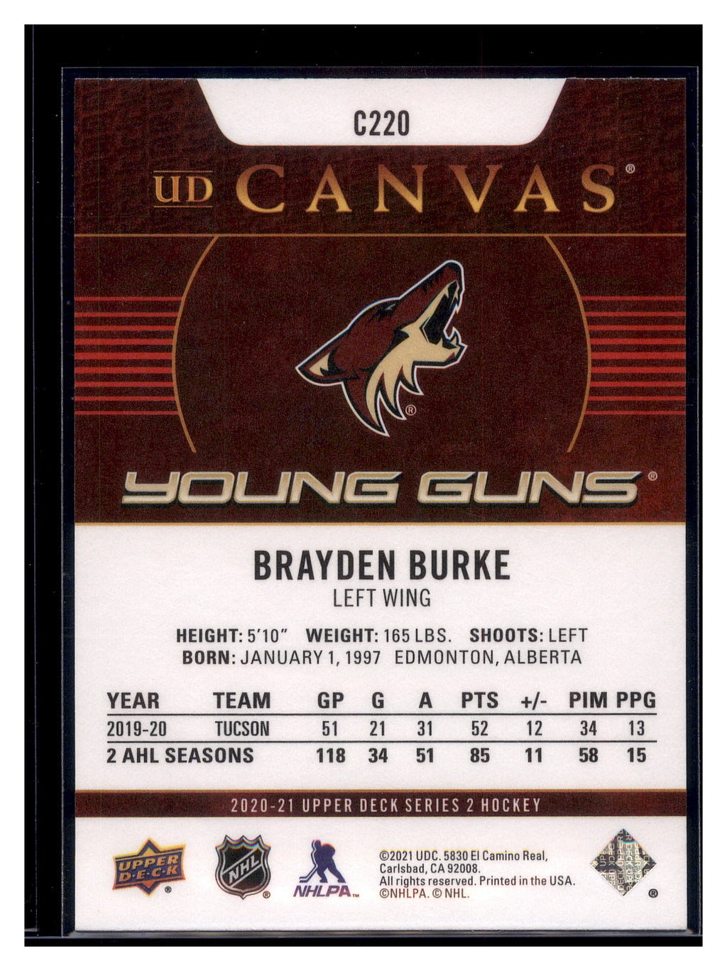 2020-21 Upper Deck #C220 Brayden Burke UD Canvas